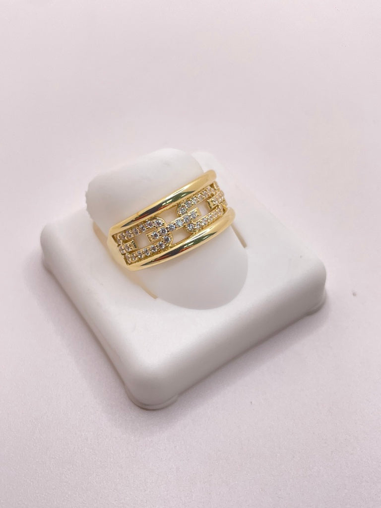 10KT CLASSIC CHAIN STYLE RING WITH ZIRCONIA IN THE CENTER Size 8 Weight 2.56GR