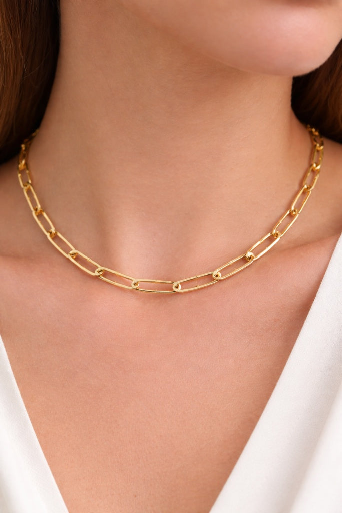 14KT MODERN PAPER CLIP NECKLACE Size 18INCH 6.5MM Weigth 8.6GR