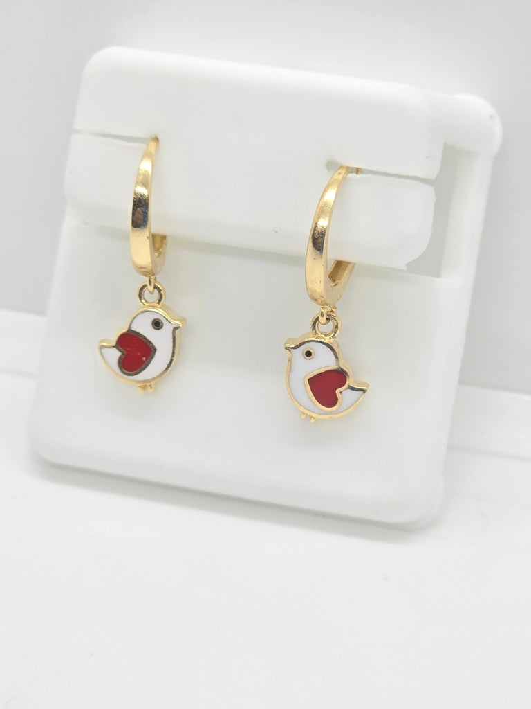 10K WHITE&RED LITTLE BIRD HOOP EARR