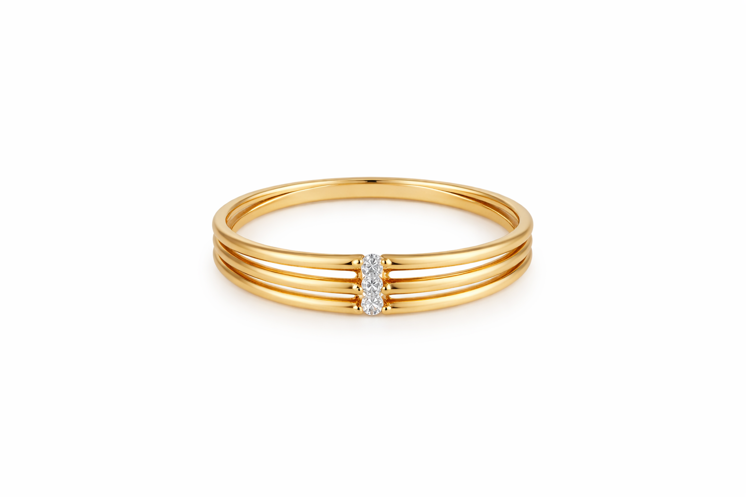 14KT SIMPLE TRIPLE RING WITH 3 CZ SIZE 7 Weight 1.8GR