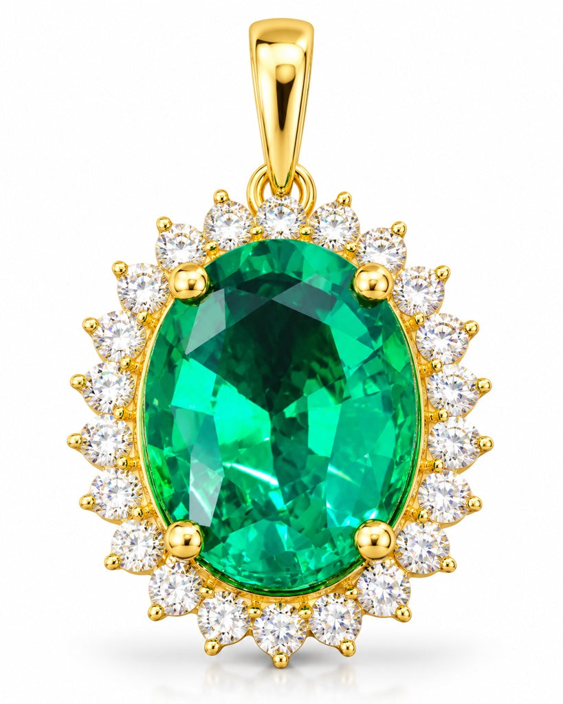 14KT LAB GROWN DIAMOND STUD C-2.99CT EMERALD PENDANT Size M C-0.37CT
