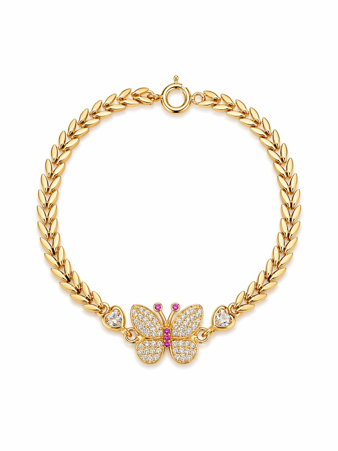 14KT CZ BUTTERFLY LEAF DESIGN LINK BRACELET Size 8INCH Weight 6.1GR