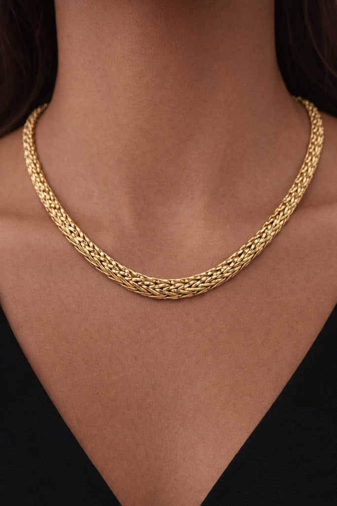 10KT ELEGANT DEGRADED FLAT BRAIDED DESIGN NECKLACE Size 18INCH Weigth 8.5GR