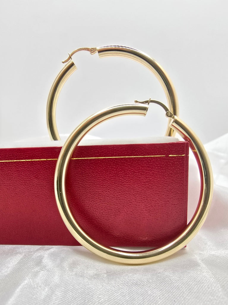 14KT PLAIN HOOPS EARRINGS Size 6 4MM Weight 4.6GR