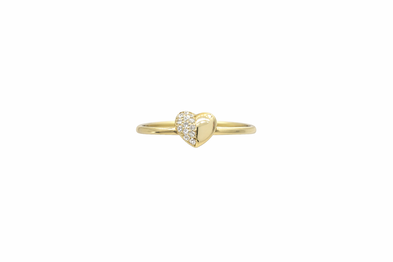 14KT CUTE AND SIMPLE HEART RING WITH HALF OF CZ  SIZE 7 Weight 1.3GR