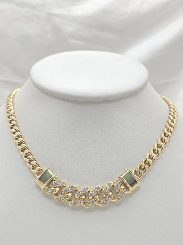 10KT CHAIN DESIGN CZ CUBAN LINK NECKLACE SIZE 18 INCH 6.5MM Weight 18.8GR