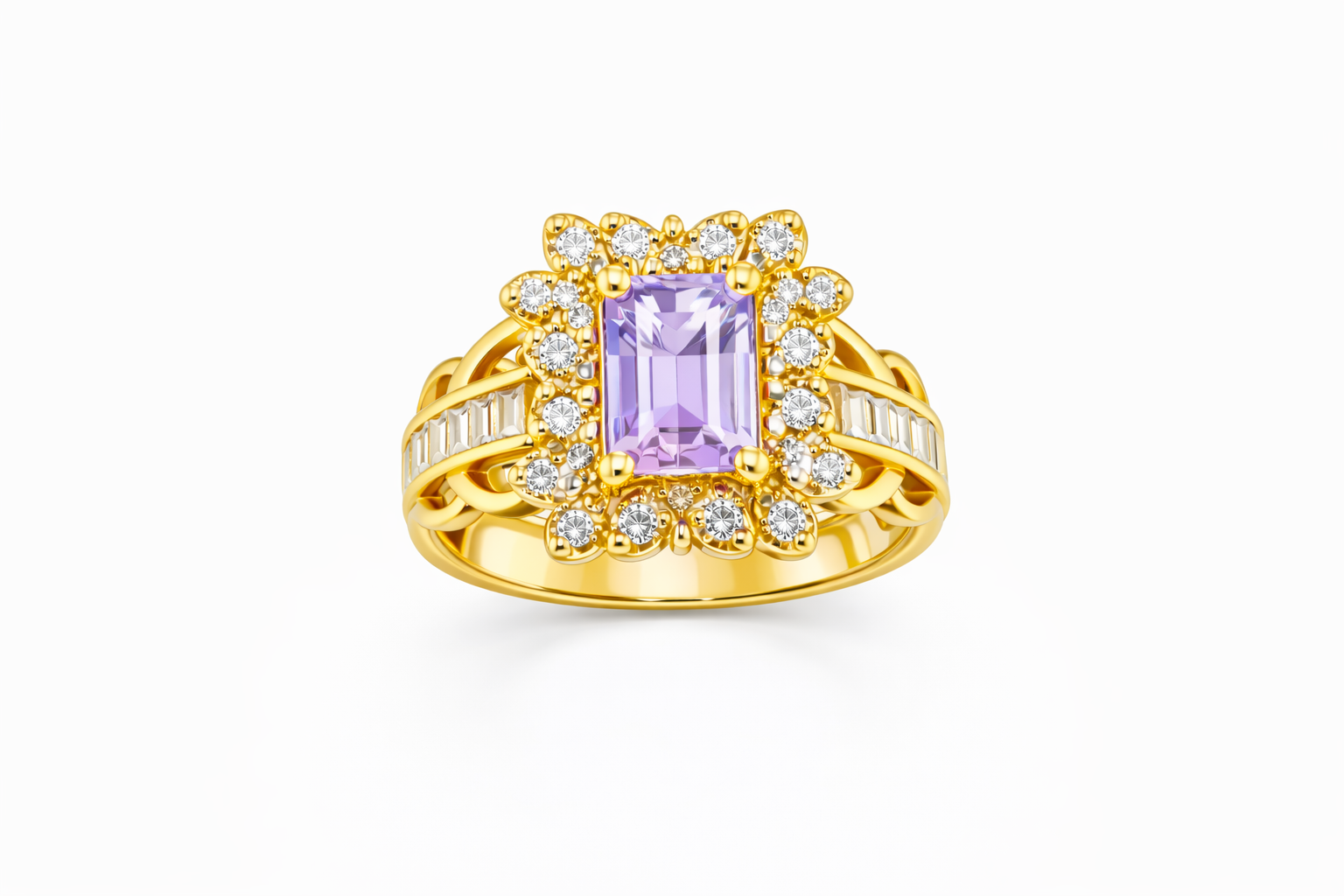 10KT ELEGANT PURPLE SQUARE STONE RING Size 8 Weight 3.6GR