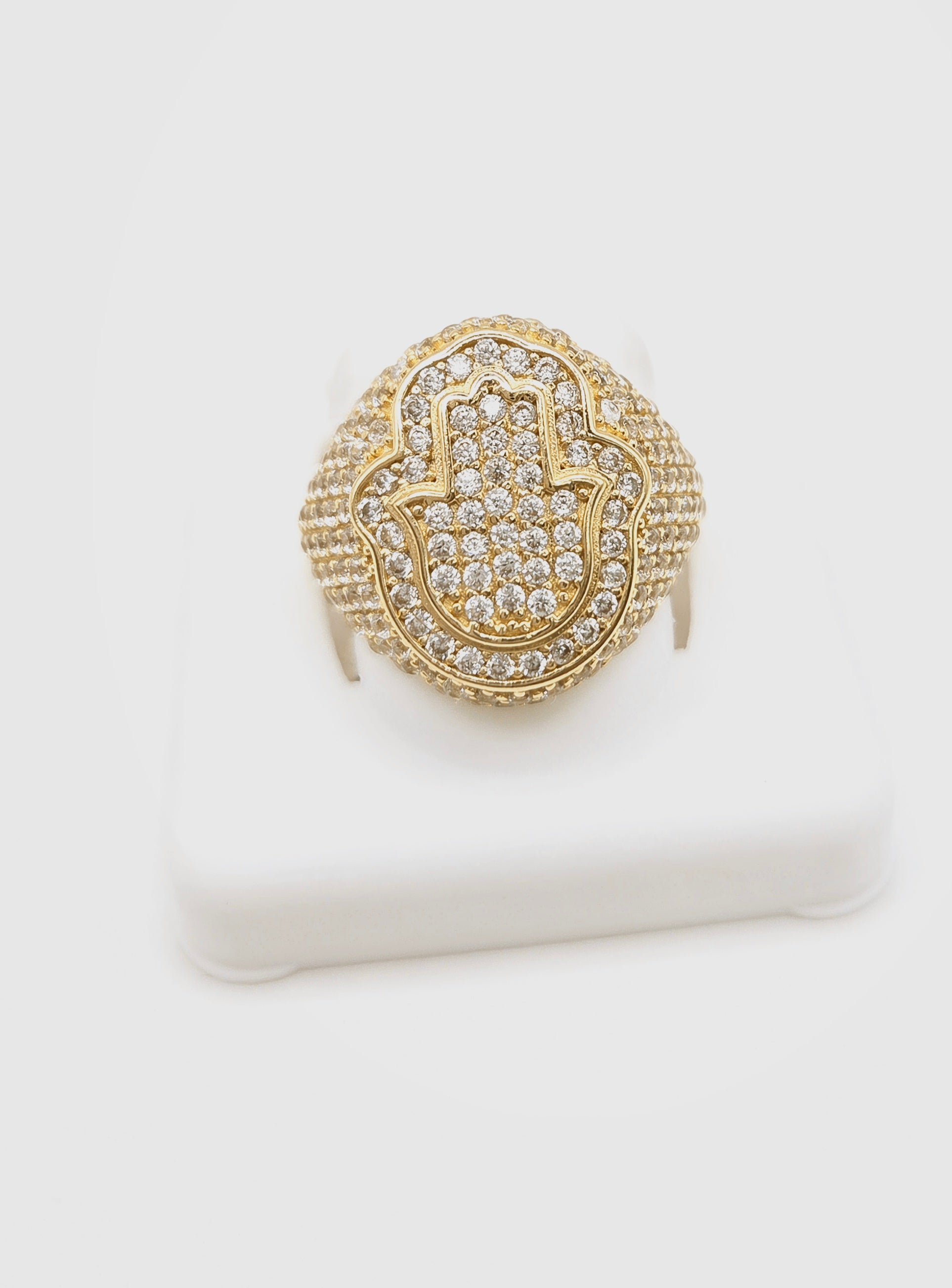 14KT CZ FATIMA HAND RING Size 8.5 Weight 5.8GR