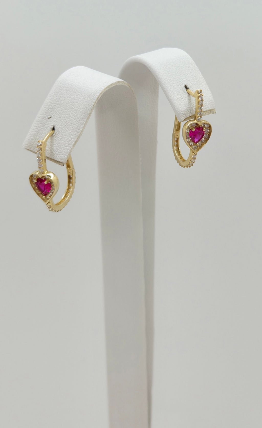 10KT DELICATE PINK CZ HEART HOOPS EARRINGS Weight 2.2GR