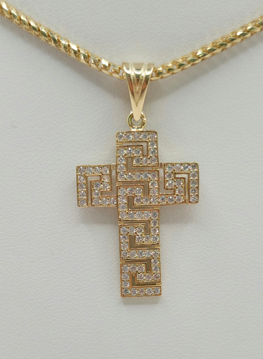 14KT CZ GREEK DESIGN CROSS PENDANT Weight 2.7GR
