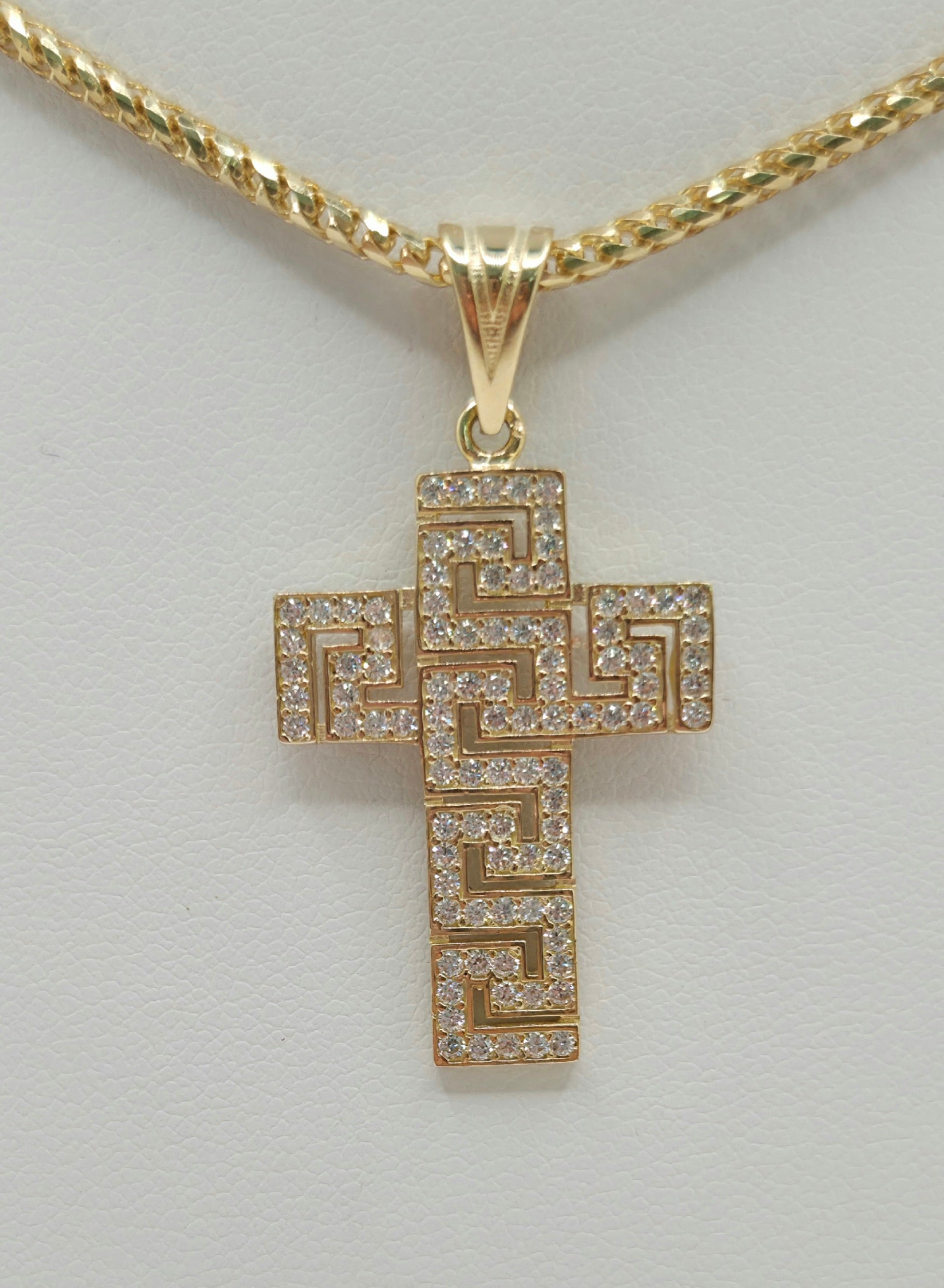 14KT CZ GREEK DESIGN CROSS PENDANT Weight 2.7GR