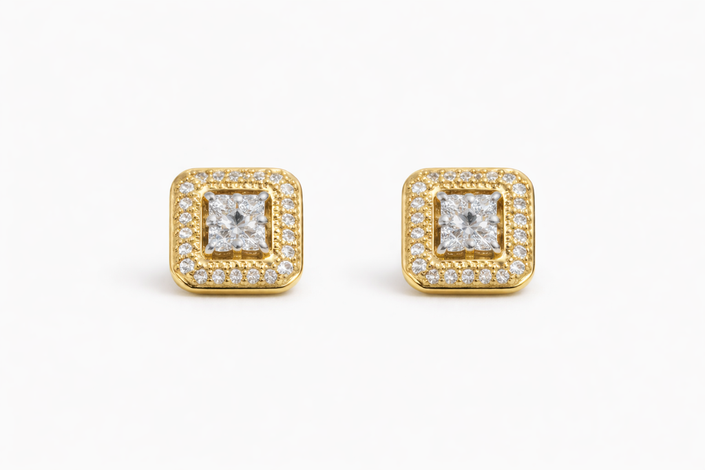 14KT ELEGANT SQUARE DIAMOND EARRINGS