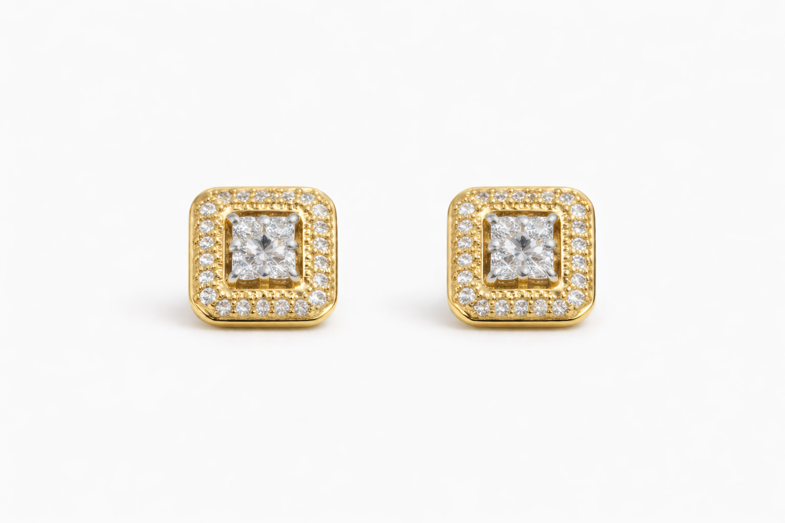 14KT ELEGANT SQUARE DIAMOND EARRINGS