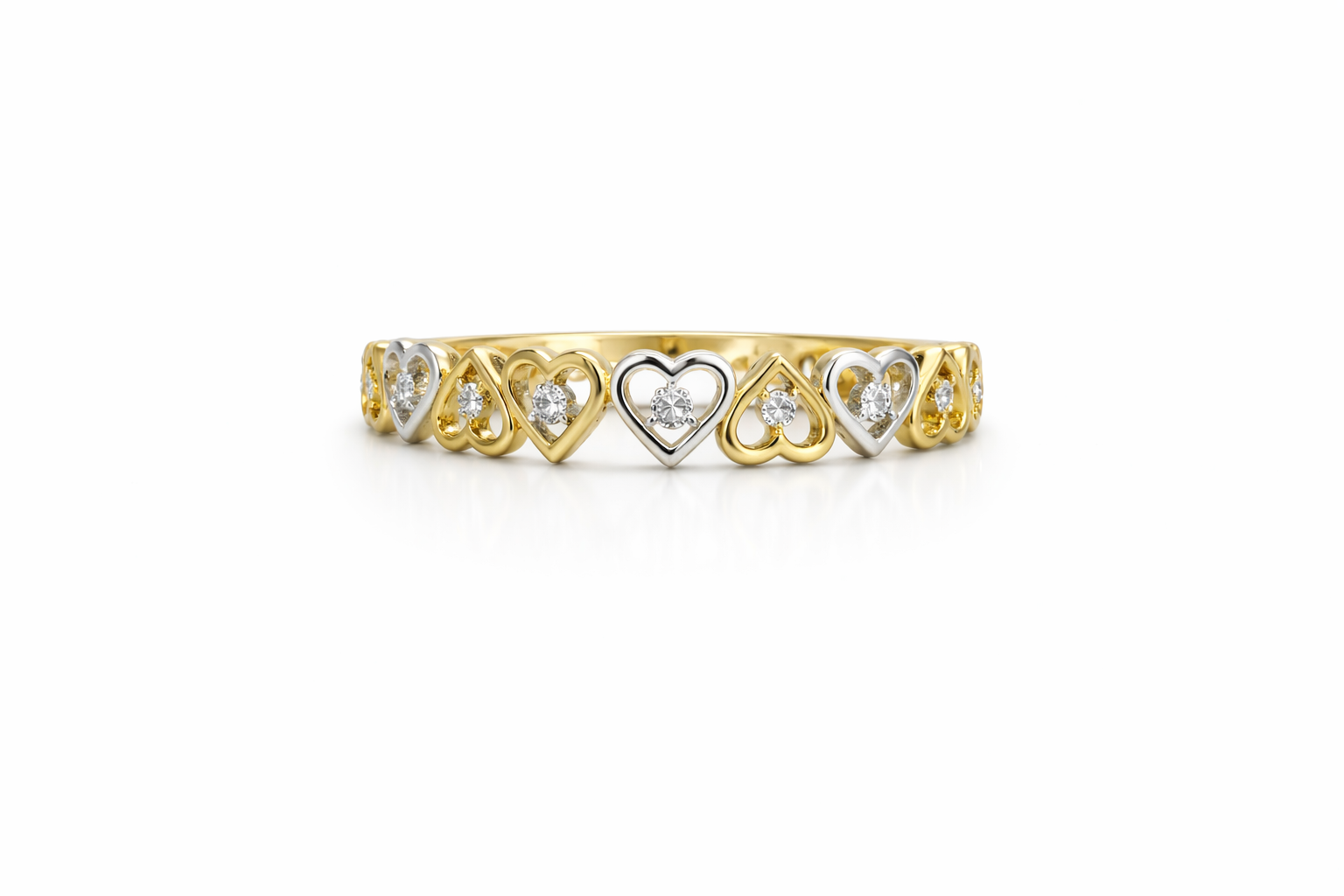 10KT TWO TONE FIVE HEARTS RING Size 7.5-8 Weight 2.2GR