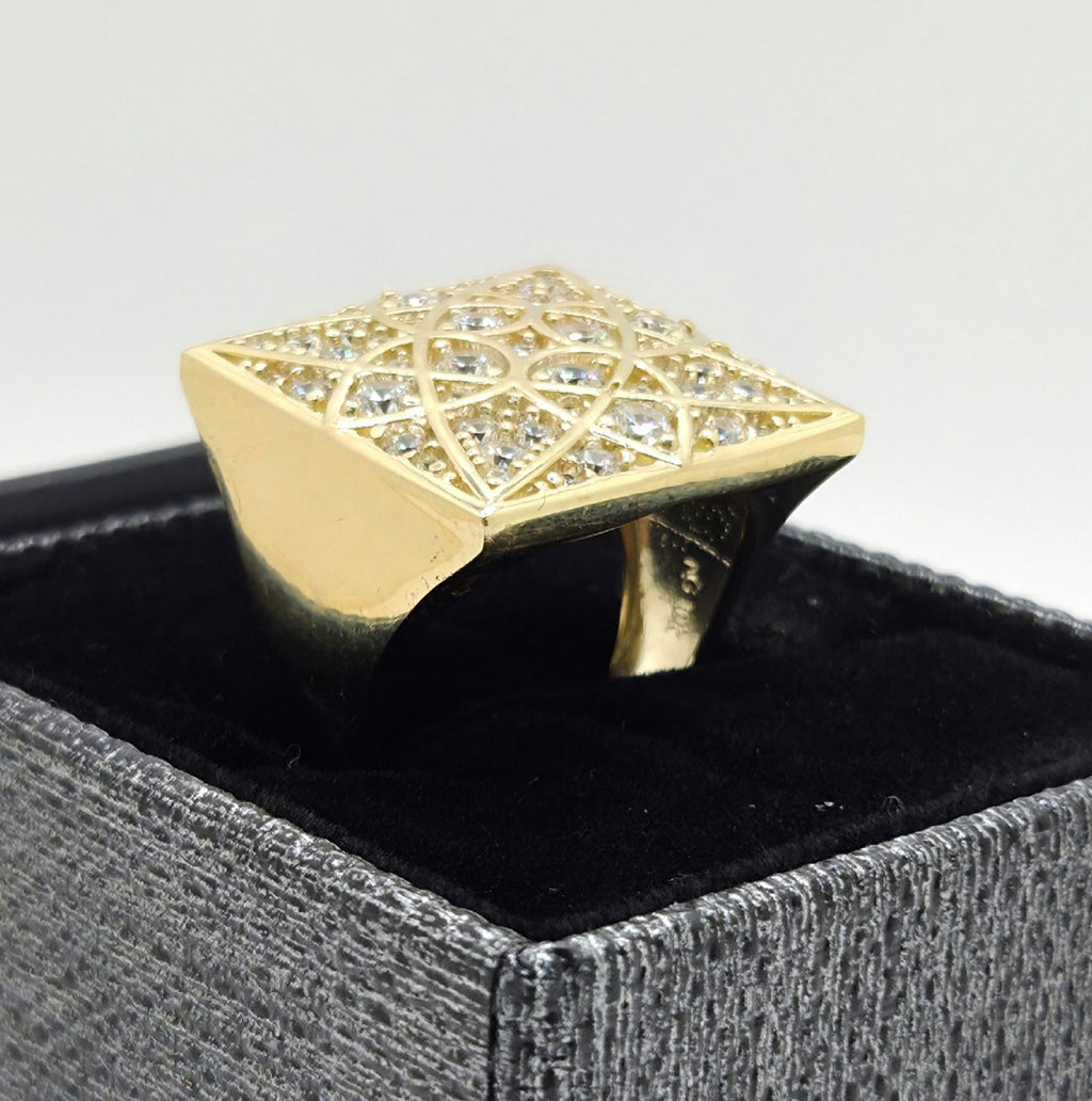 10KT SQUARE ROSETTA MEN'S RING Size 10 Weight 9.5GR