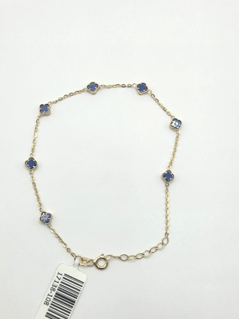 10KT EXTRA SMALL BLUE CLOVER BRACELET Size 7INCH Weight 1.8GR