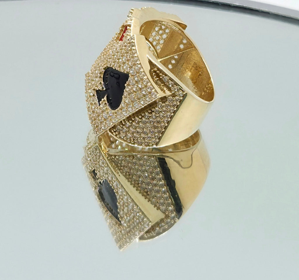 10KT CZ POKER MEN'S RING Size 10 Weight 9.9GR