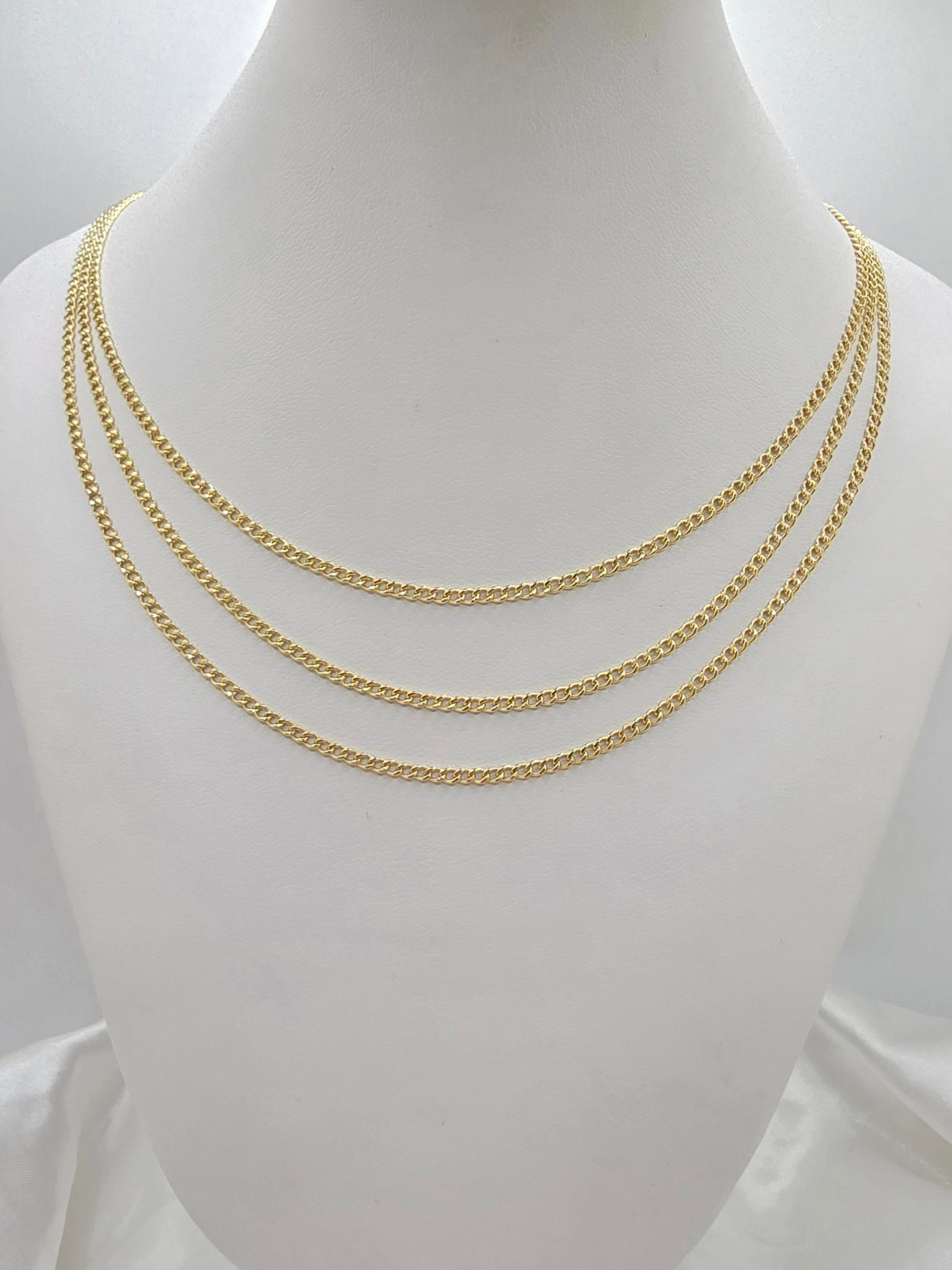 10KT HOLLOW CUBAN CURB FLAT CHAIN Size 16INCH 2MM Weight 1.7GR