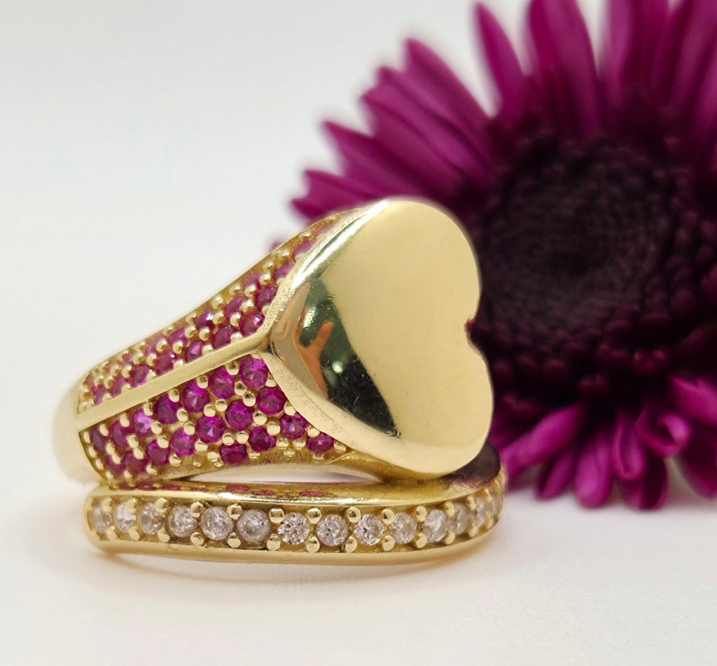 14KT MODERN CZ PINK HEART RING Size 8 Weight 5.3GR