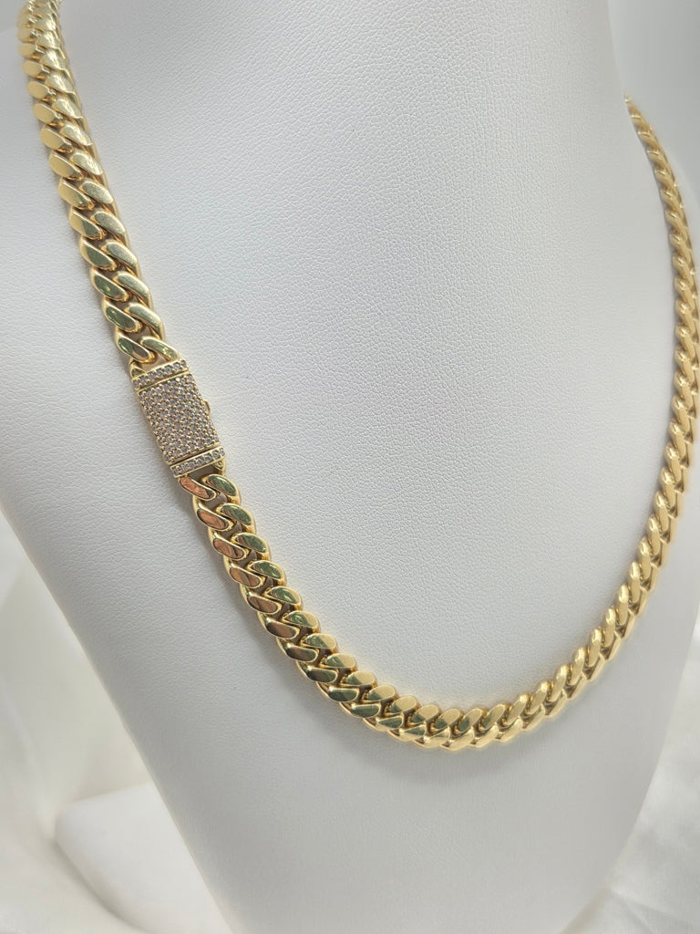 10KT SOLID MIAMI CUBAN CHAIN CZ LOCK Size 7MM 24INCH Weight 72.8GR
