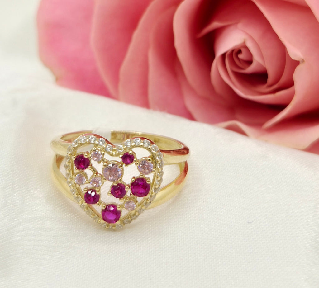 10KT PINK TWO TONE STONES HEART RING CZ Size 7 Weight 2.4GR