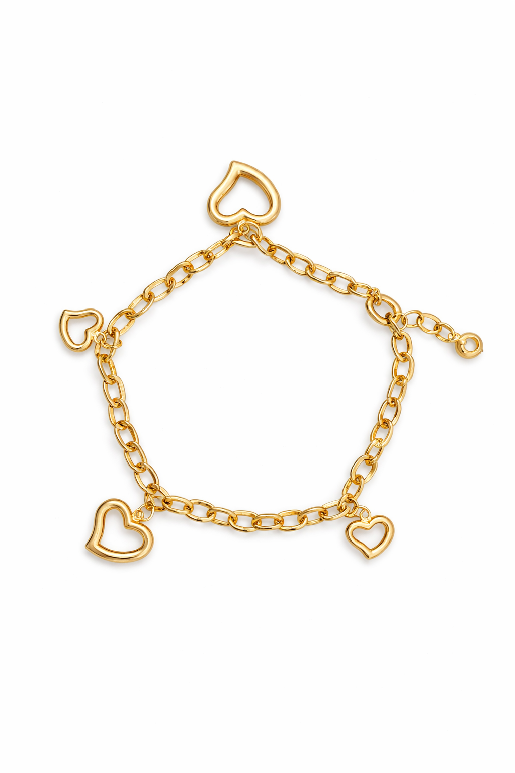 14KT HEART PENDANTS ROLO BRACELET SIZE 8.5 Weigth 6.7GR
