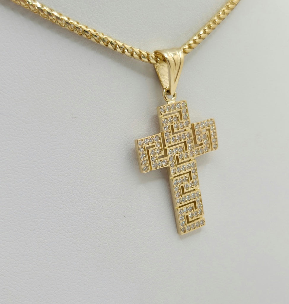 14KT CZ GREEK DESIGN CROSS PENDANT Weight 2.7GR