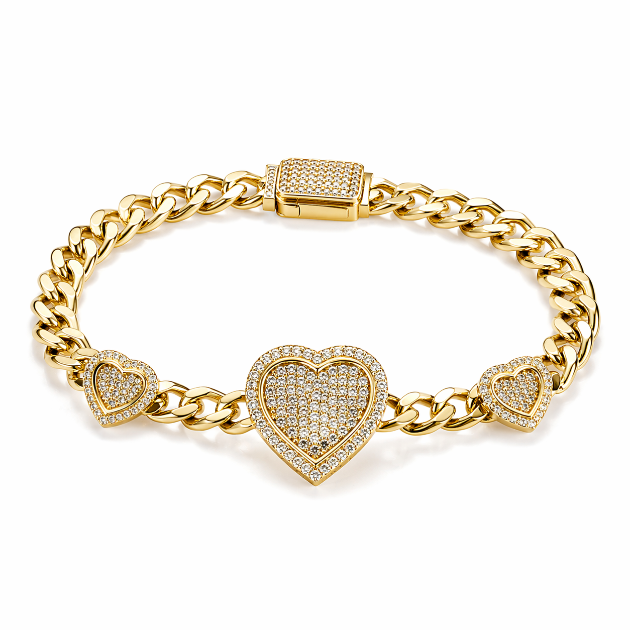 10KT MONACO STYLE TRHEE CZ HEART BRACELET Size 7.5INCH 5MM Weigth 7.3GR