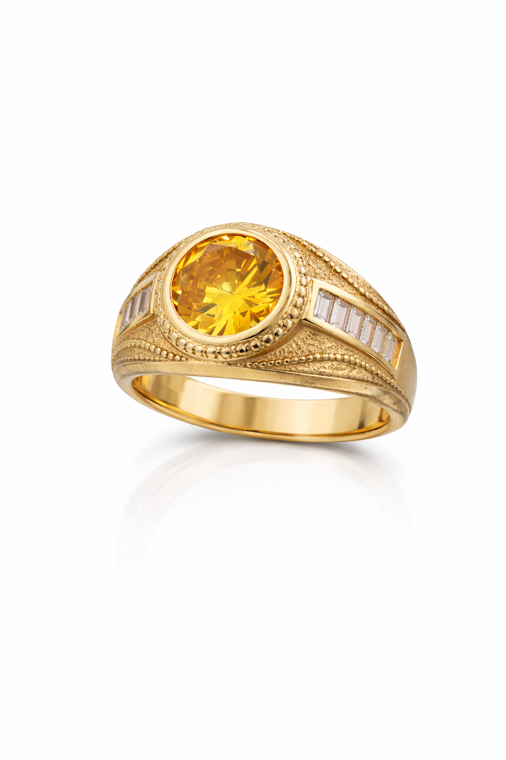 14KT ELEGANT ROUND YELLOW STONE RING Size 8 Weight 5.8GR