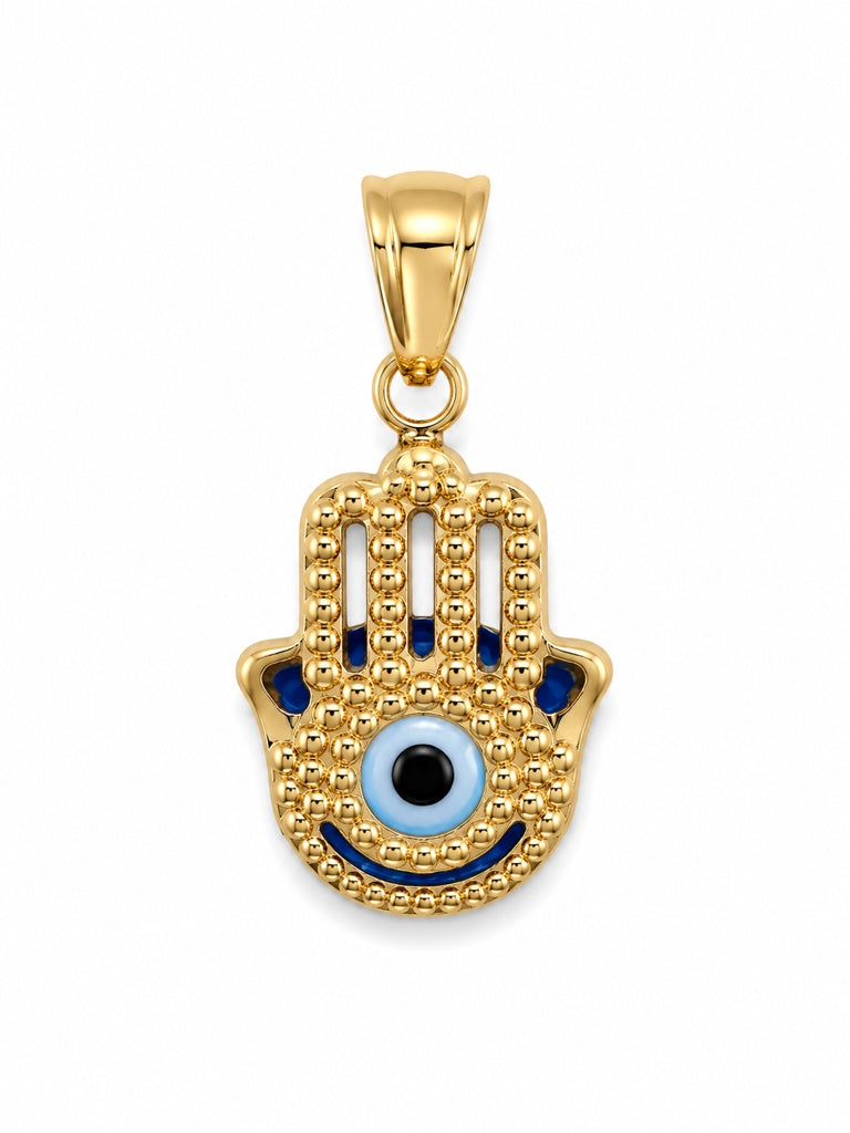 14KT NICE AND SMALL PENDANT OF A HAND WITH A BLUE EYE Weight 0.4GR