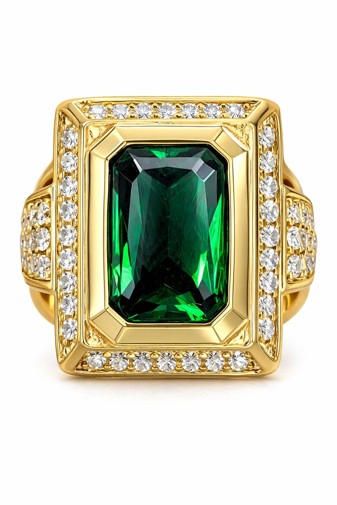 14KT SQAURE GREEN STONE ELEGANT RING Size 9.5 Weigth 8.2GR