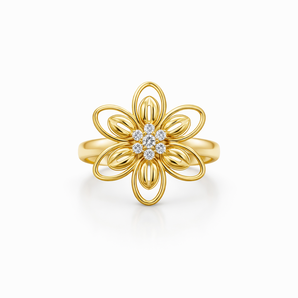 14KT ELEGANT FLOWER SILHOUETTE WOMAN'S RING  Size 8 Weight 2.9GR