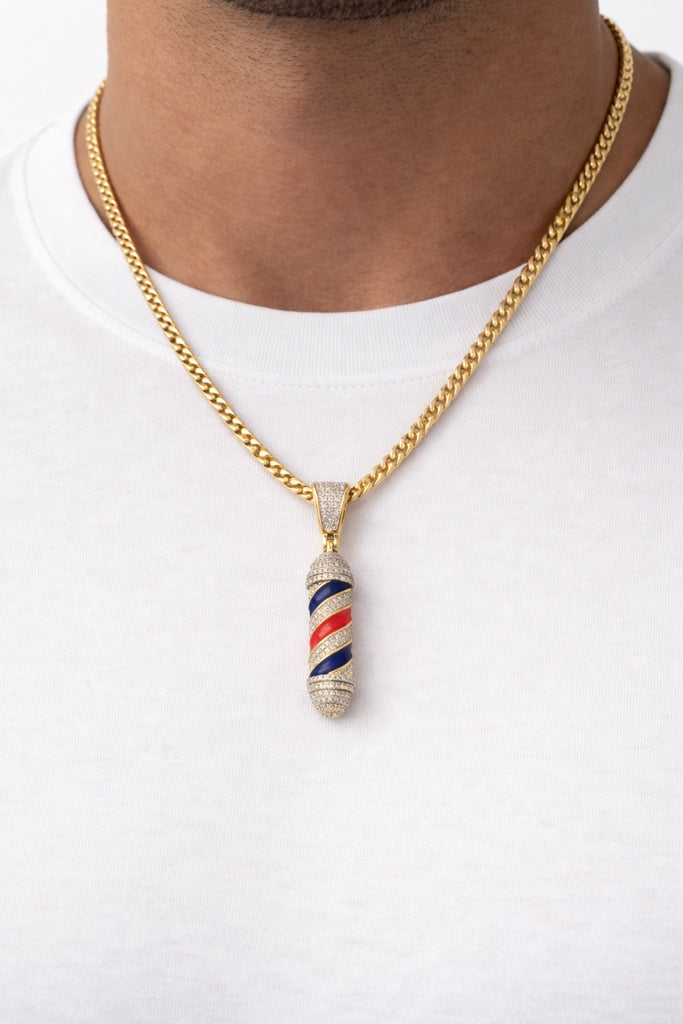10KT NATURAL DIAMOND ID BARBER PENDANT