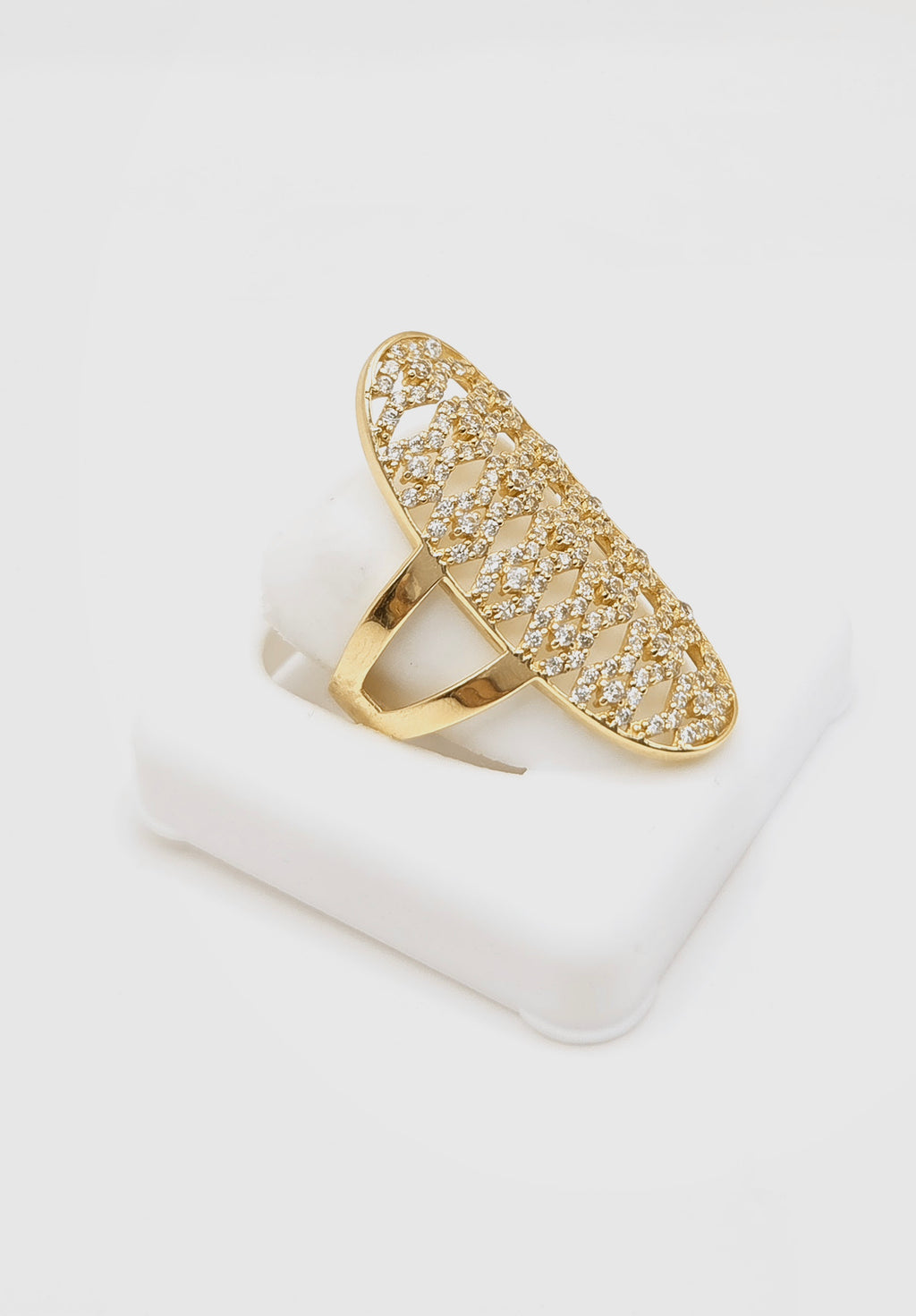 14KT MODERN CZ DETAIL RING Size 8 Weight 5.1GR