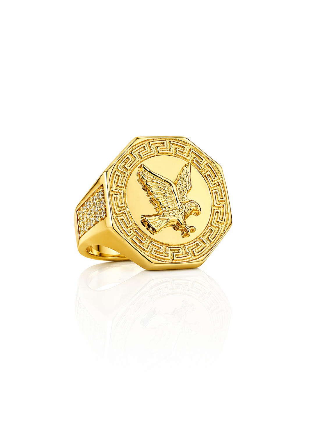 10KT SOLID GREEK DESIGN FRAME EAGLE ROUND RING Size 10 Weigth 7.5GR