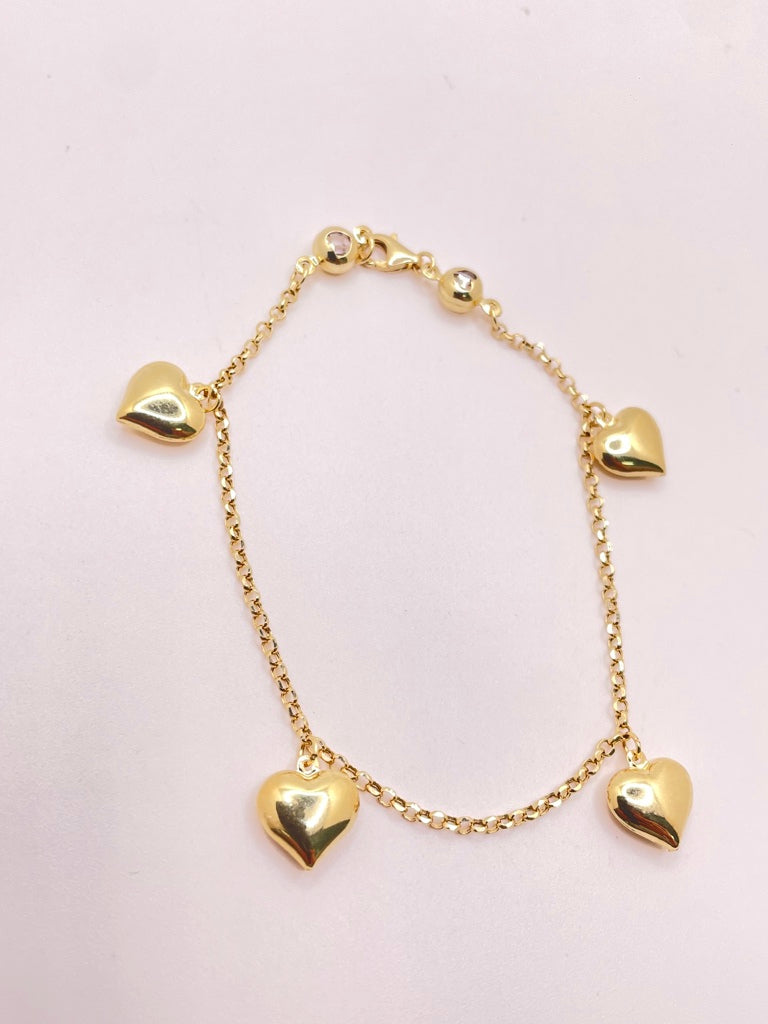 14KT ROLO BRACELET WITH HEARTS PENDANTS  Size 7INCH Weight 3.4GR