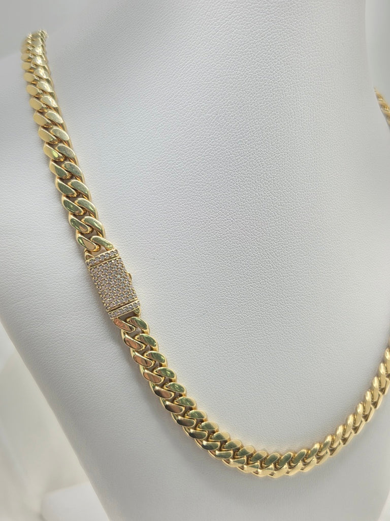 10KT SOLID MIAMI CUBAN CHAIN CZ LOCK Size 26INCH 8MM Weight 107.2GR