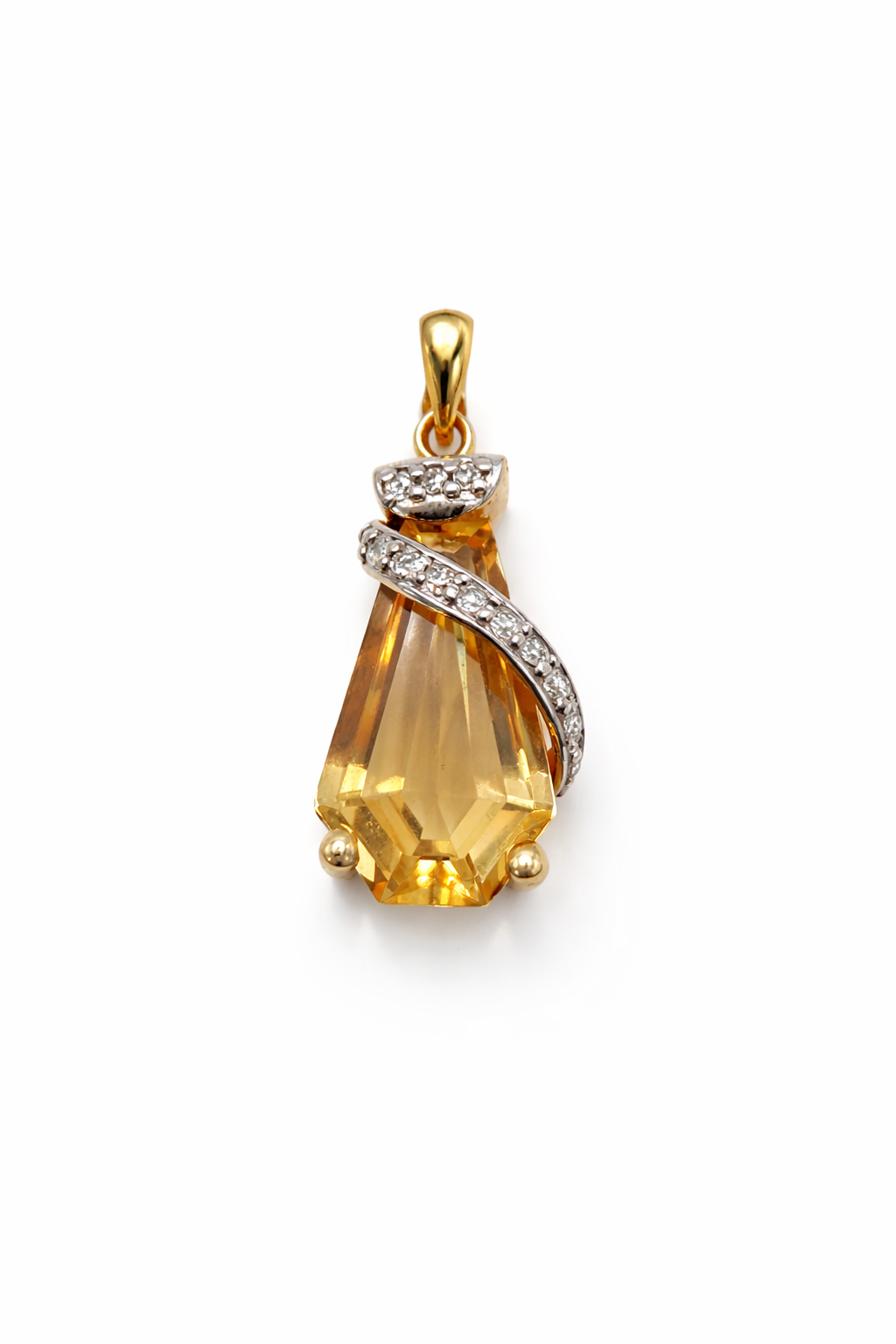 10KT CITRINE STONE NATURAL DIAMOND ELEGANT PENDANT Size SMALL Weigth 1.9GR