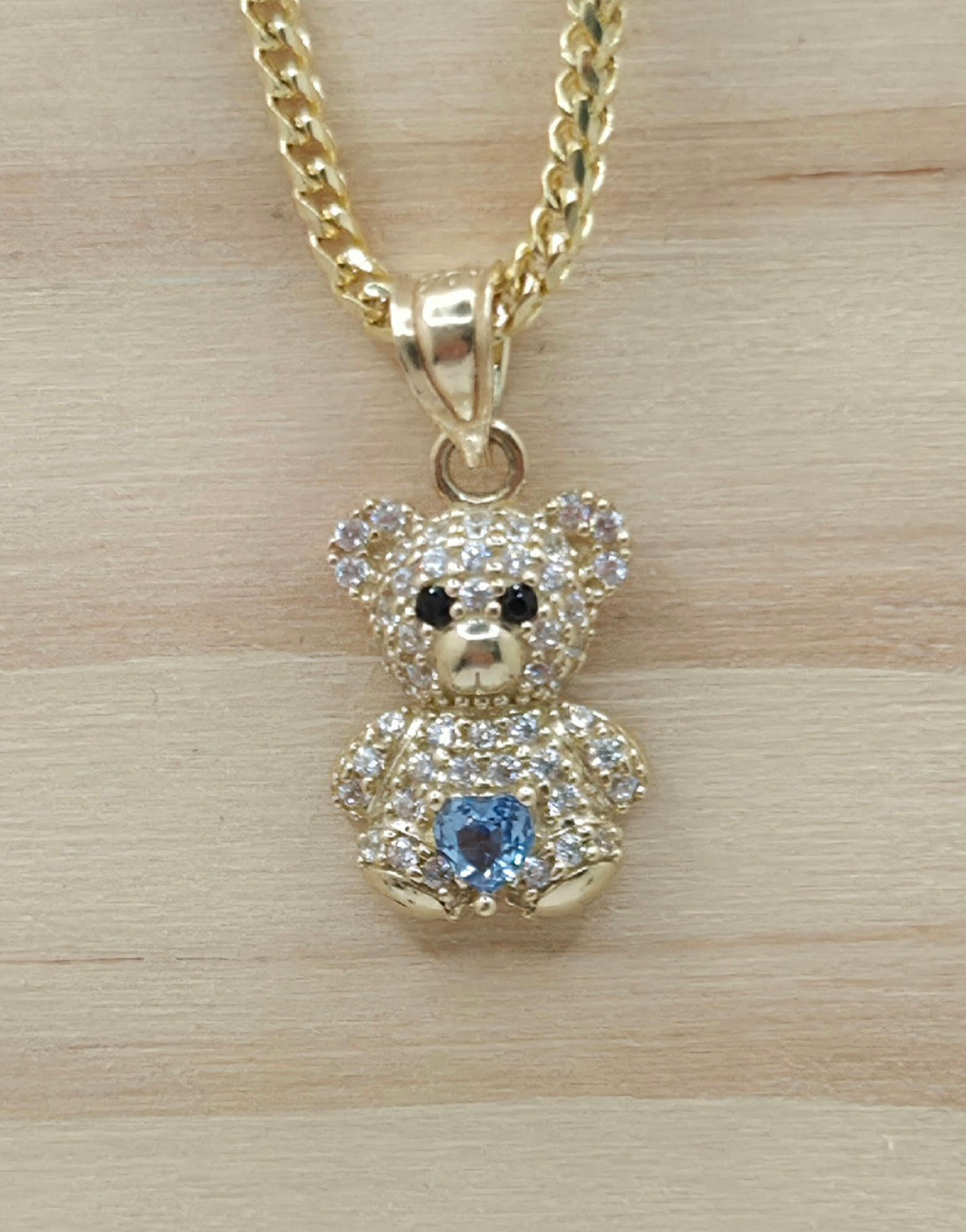 10KT BLUE CZ SMALL TEDDY BEAR PENDANT Weight 1.4GR