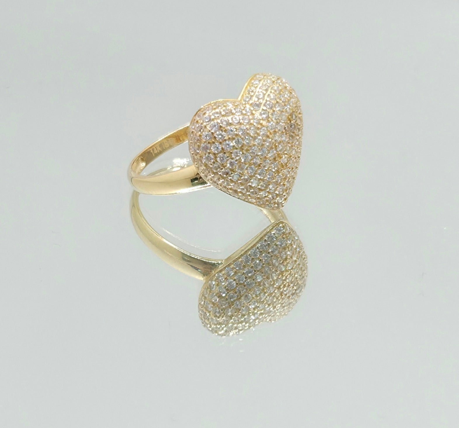 14KT ELEGANT CZ HEART RING Size 7 & 8 Weight 2.6GR