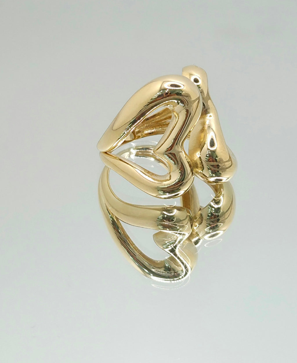 14KT MODERN TWO HEART SILHOUETTE RING Size 7 & 8 Weight 3.7GR