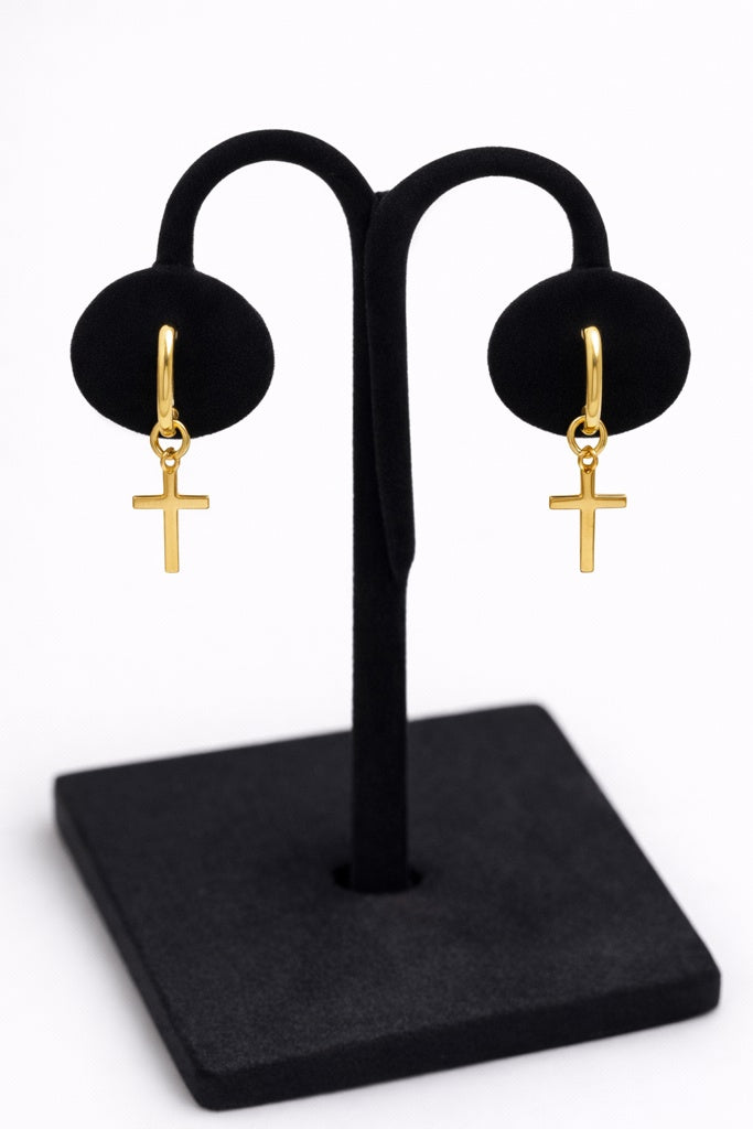 14KT GOLDEN CROSS DANGLING HOOPS EARRINGS Weight 2.3GR