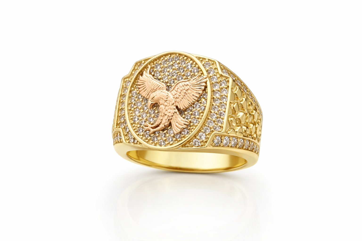 14KT CZ BACKGROUND EAGLE RING Size 11 Weight 8.2GR