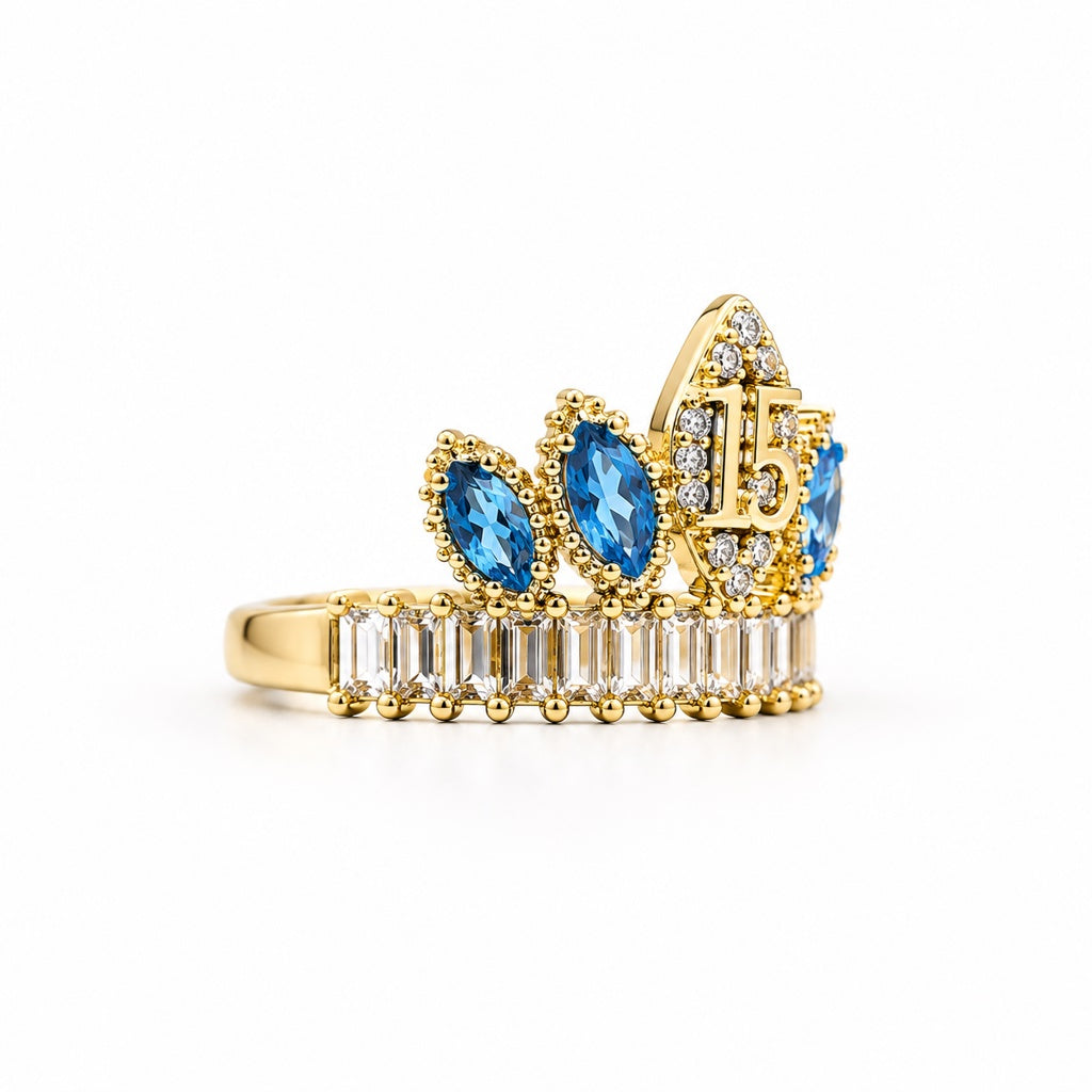 10KT 15ANERA BLUE CROWN RING Size 7.5 Weigth 3.3GR