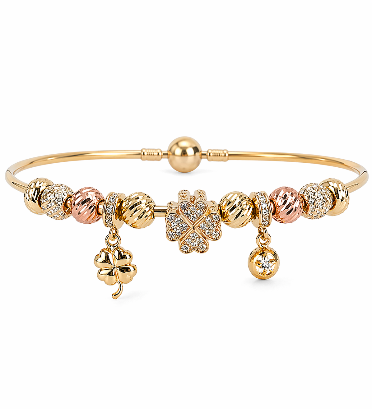 14KT RIGID PANDO STYLE BRACELET WITH TWO TONE DETAILS CHARMS Weigth 11GR
