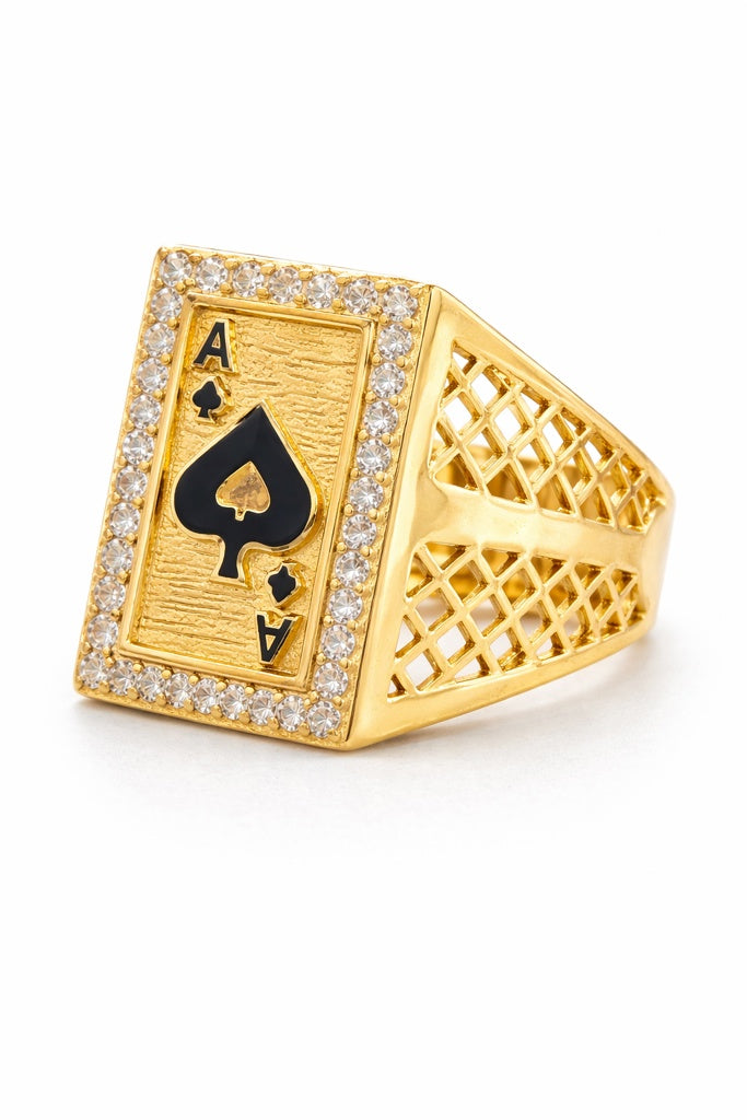 10KT POKER RING WITH BEAUTIFUL CZ DETAILS AND A BLACK HEART AND A Size 11.5 Weight 9.13GR