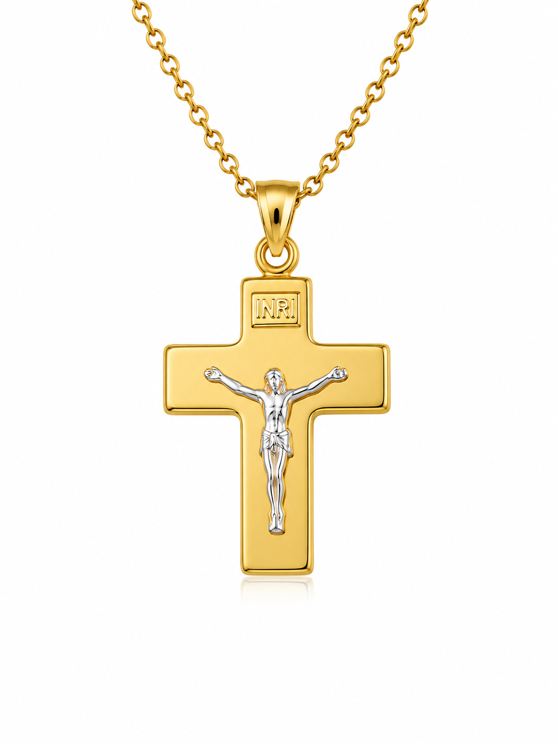 14KT CROSS CHRIST TWO TONES PENDANT Weight 1.2GR
