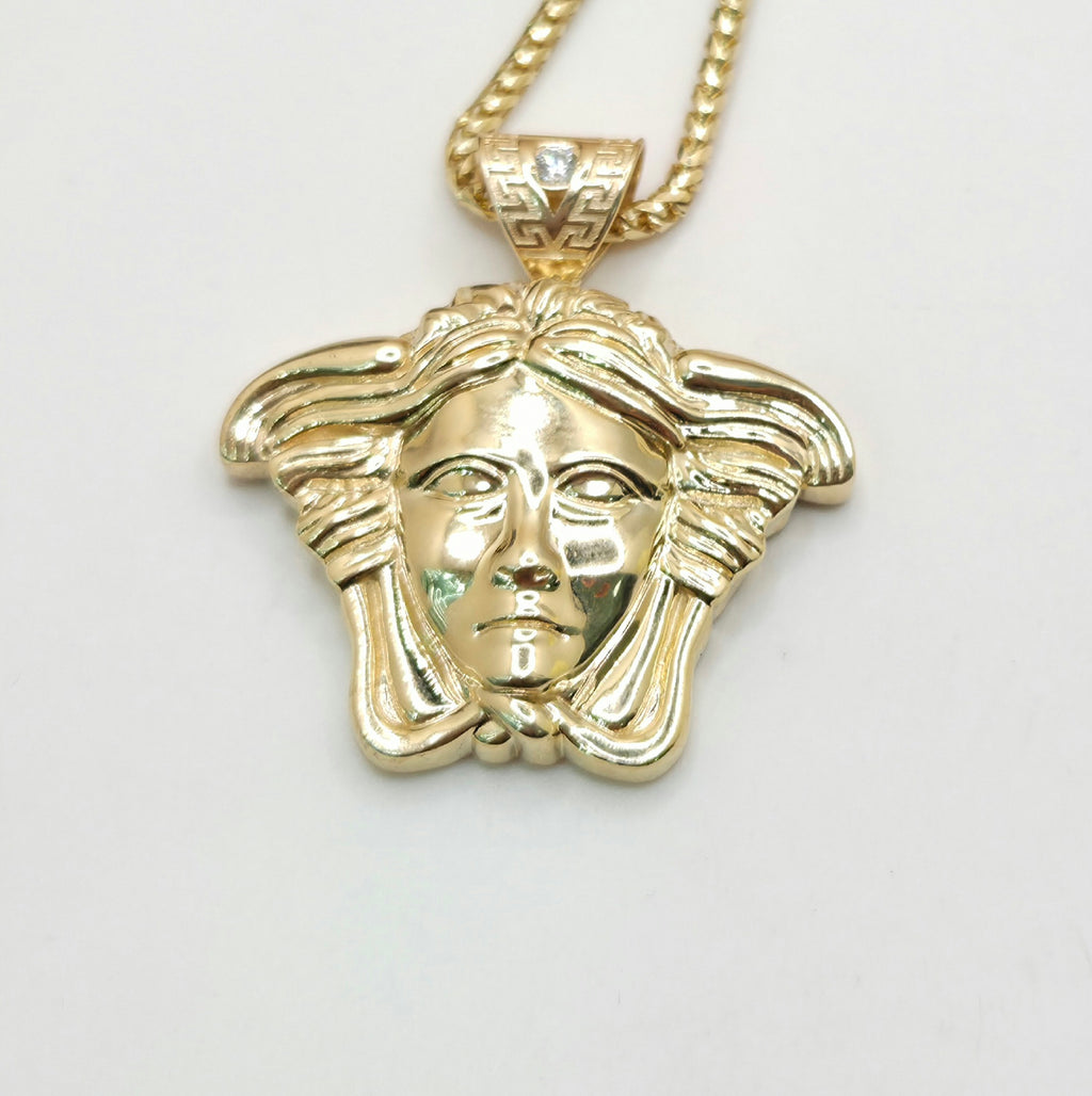 14KT EXTRA LARGE GREEK DETAIL MEDUSA FACE PENDANT Weight 10.8GR