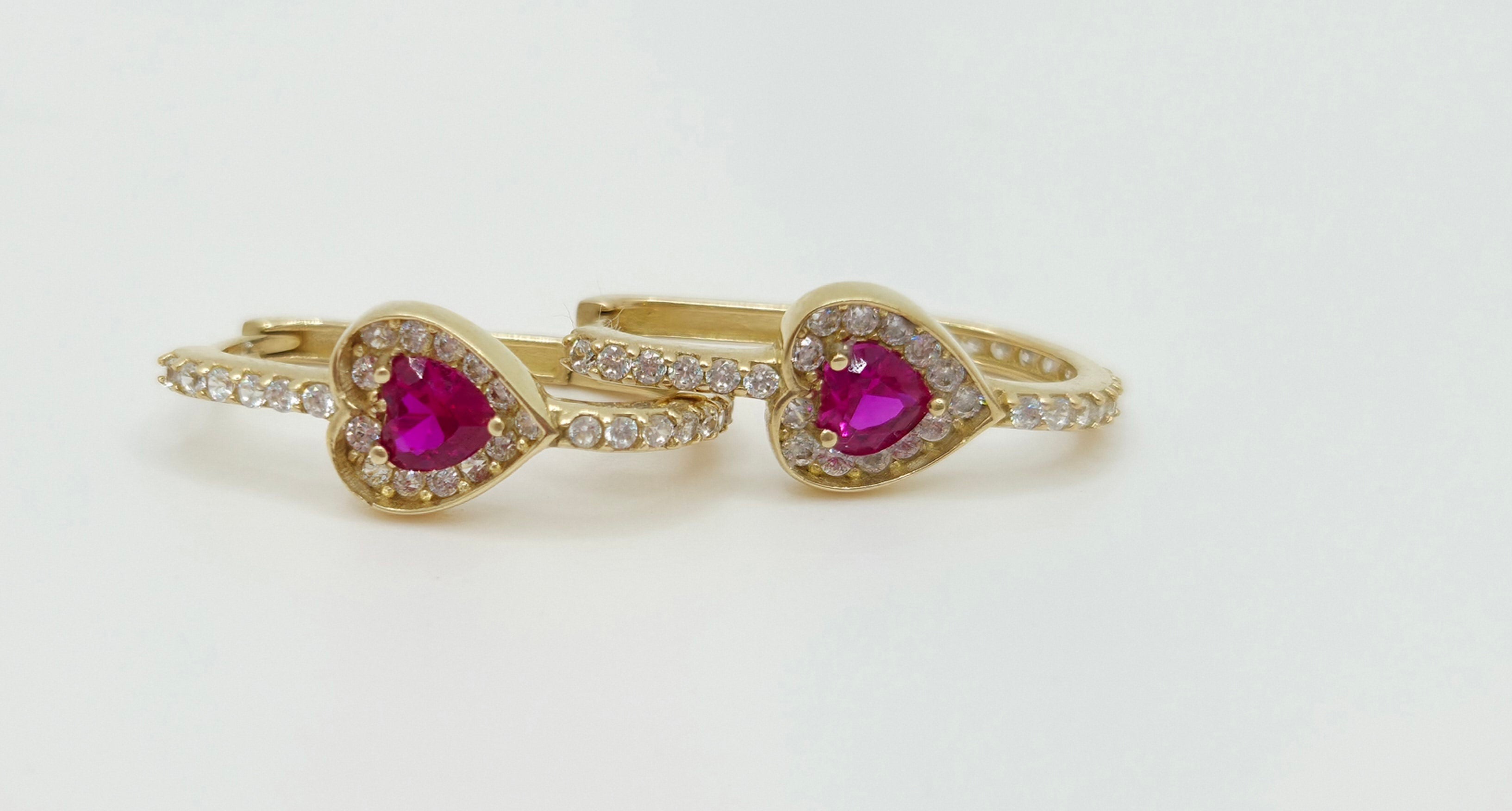 10KT DELICATE PINK CZ HEART HOOPS EARRINGS Weight 2.2GR