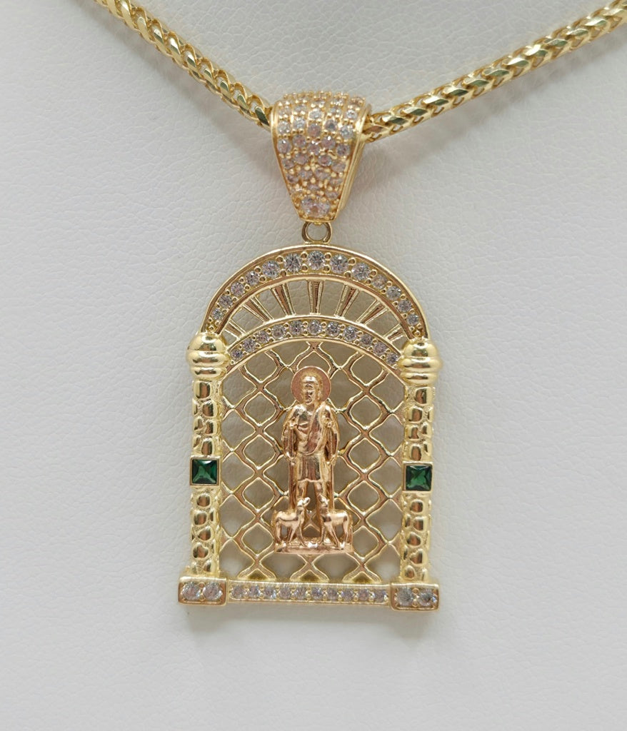 14KT NET BACKGROUND HOUSE STYLE SAN LAZARO PENDANT Weight 6.8GR